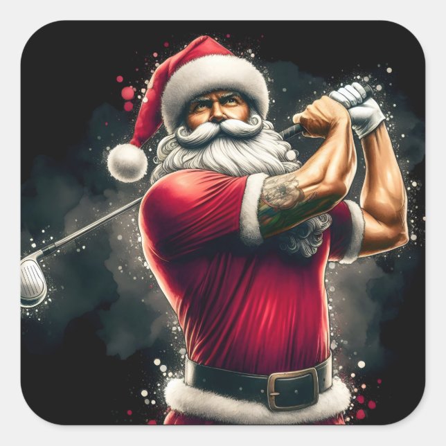 Santa Golfing in Festive Clothes Square Sticker (Front)