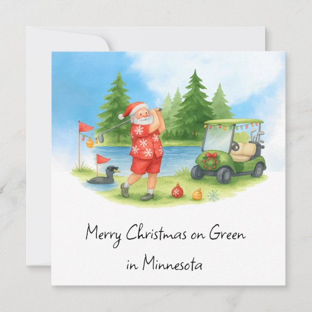 Santa Golfing in Minnesota Holiday  Card (Front)