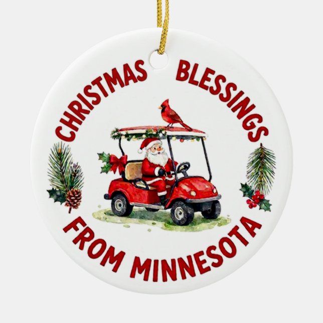 Santa Golfing in Minnesota Holiday  Ceramic Tree Decoration (Front)