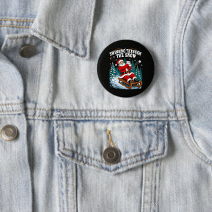 Santa Golfing Merry Christmas Golfer 6 Cm Round Badge