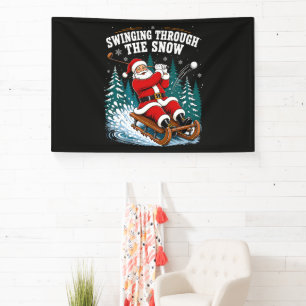 Santa Golfing Merry Christmas Golfer Banner