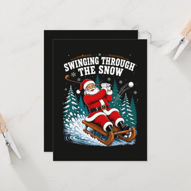 Santa Golfing Merry Christmas Golfer Invitation (Front/Back In Situ)