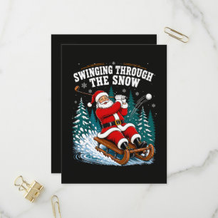 Santa Golfing Merry Christmas Golfer Invitation Postcard