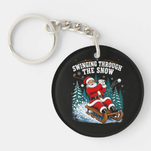 Santa Golfing Merry Christmas Golfer Key Ring