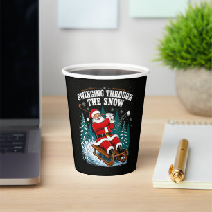 Santa Golfing Merry Christmas Golfer Paper Cups