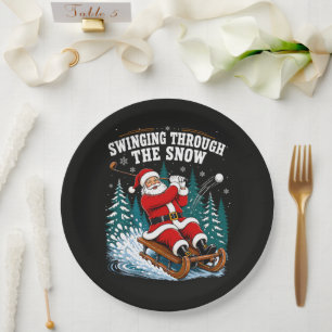 santa golfing merry christmas golfer paper plate