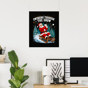 Santa Golfing Merry Christmas Golfer Poster
