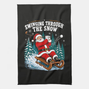 Santa Golfing Merry Christmas Golfer Tea Towel