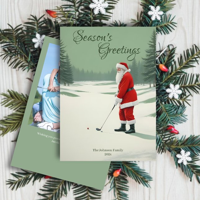 Santa Golfing Photo Holiday Card (Creator Uploaded)