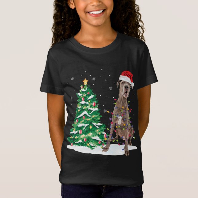 Santa Great Dane Dog Christmas Tree Light Funny Xm T-Shirt (Front)