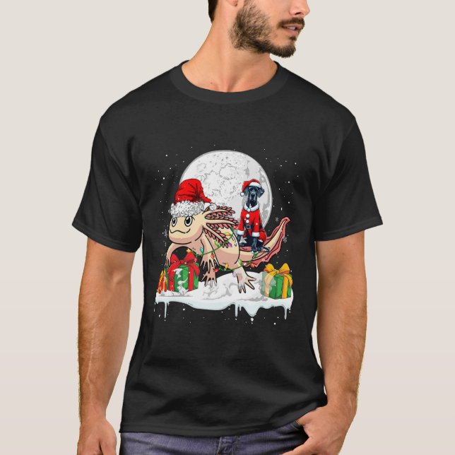 Santa Great Dane Riding Axolotl Christmas Owner Ki T-Shirt (Front)