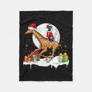 Santa Great Dane Riding Giraffe Christmas Owner Ki Fleece Blanket