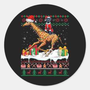 Santa Great Dane Riding Giraffe Christmas Sweater Classic Round Sticker