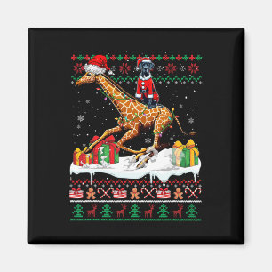 Santa Great Dane Riding Giraffe Christmas Sweater  Magnet