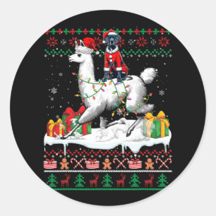 Santa Great Dane Riding Llama Christmas Sweater Lo Classic Round Sticker