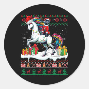 Santa Great Dane Riding Unicorn Christmas Sweater Classic Round Sticker