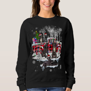 Santa Great Dane With Red Plaid Pick Up Truck Xmas Sweatshirt