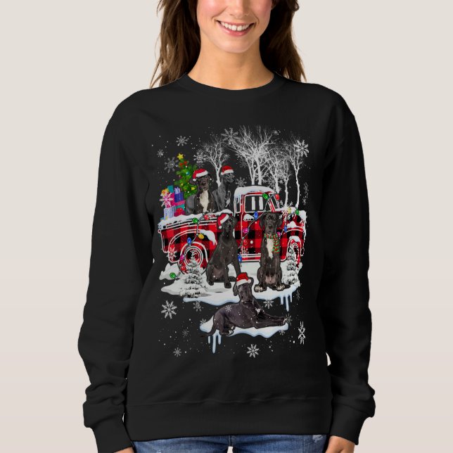 Santa Great Dane With Red Plaid Pick Up Truck Xmas Sweatshirt (Front)