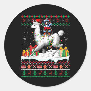Santa Greater Swiss Mountain Riding Llama Christma Classic Round Sticker