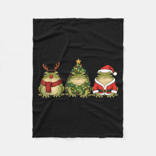 Santa Green Frog Christmas Tree Frog Lover Animal  Fleece Blanket