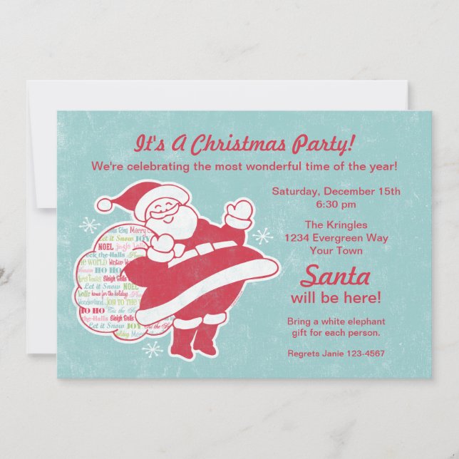 Santa Greetings Christmas Party Invitation (Front)