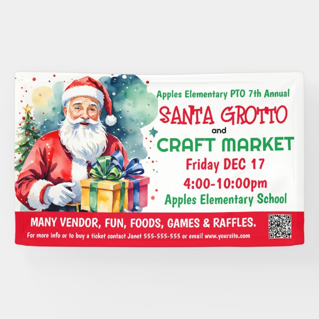 Santa Grotto & Craft Market PTO PTA Church Banner (Horizontal)