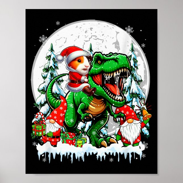 Santa Guinea G Riding T-rex Gnomes Christmas Trees Poster (Front)
