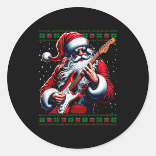 Santa Guitar Musician Guitarist Ugly Christmas Swe Classic Round Sticker