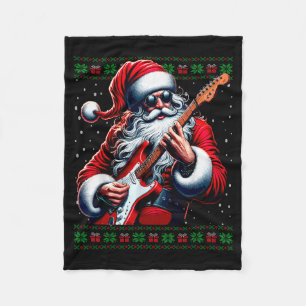 Santa Guitar Musician Guitarist Ugly Christmas Swe Fleece Blanket