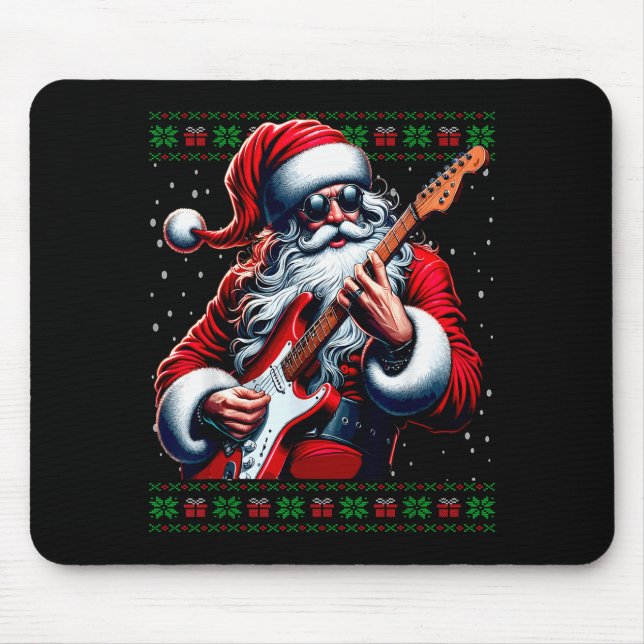 Santa Guitar Musician Guitarist Ugly Christmas Swe Mouse Pad (Front)