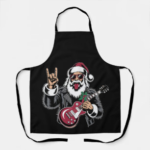 Santa Guitar Rock Leather Jacket Christmas Xmas Apron