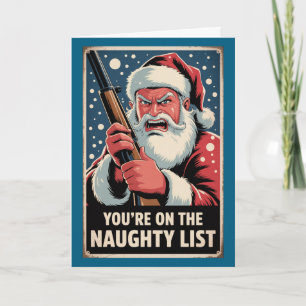 Santa Gun Naughty List Custom Vintage Christmas Card
