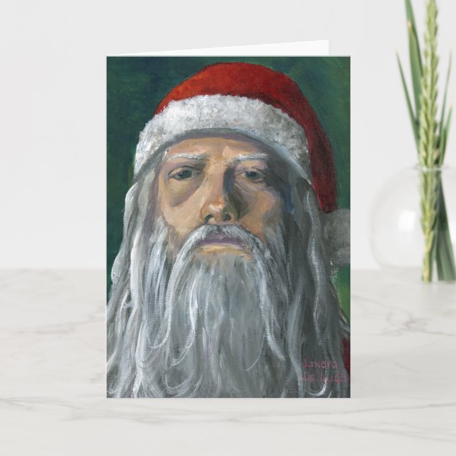 Santa, Hand Painted, Stern Face Holiday Card (Front)