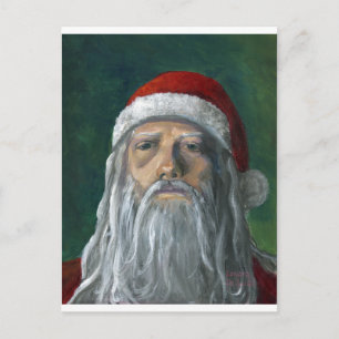 Santa, Hand Painted, Stern Face Holiday Postcard