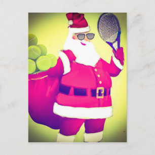 Santa handles Tennis racket Holiday Postcard