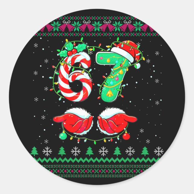 Santa Hands 67 Christmas Ugly Sweater Six Seven Me Classic Round Sticker (Front)
