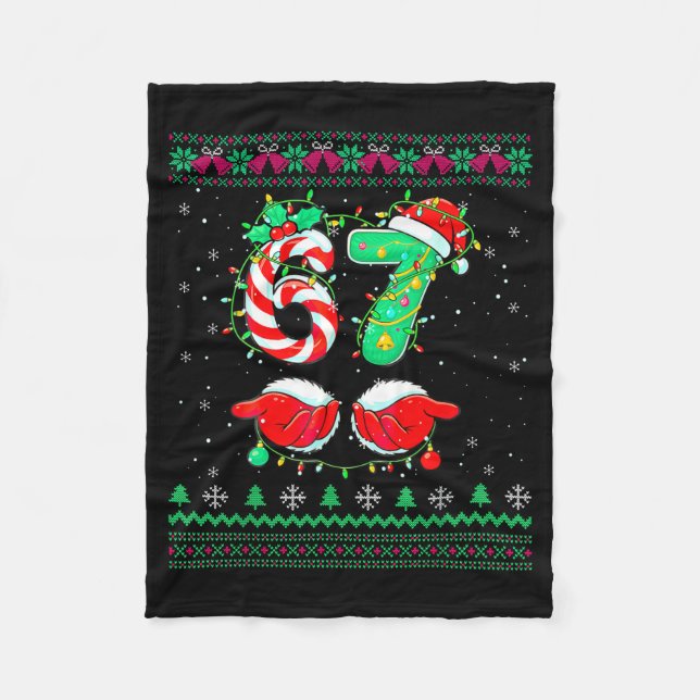 Santa Hands 67 Christmas Ugly Sweater Six Seven Me Fleece Blanket (Front)