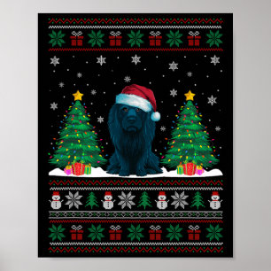 Santa Hat Afador Dog Christmas Tree Lights Ugly Sw Poster