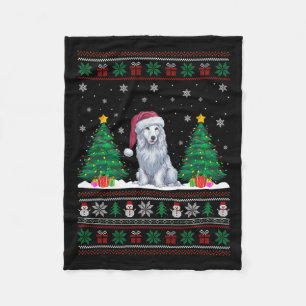 Santa Hat Akbash Dog Christmas Tree Lights Ugly Sw Fleece Blanket