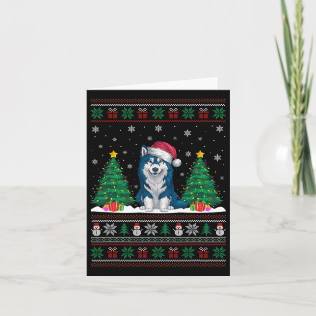 Santa Hat Alaskan Klee Kai Dog Xmas Tree Lights Ug Card (Front)