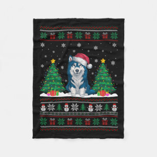 Santa Hat Alaskan Klee Kai Dog Xmas Tree Lights Ug Fleece Blanket