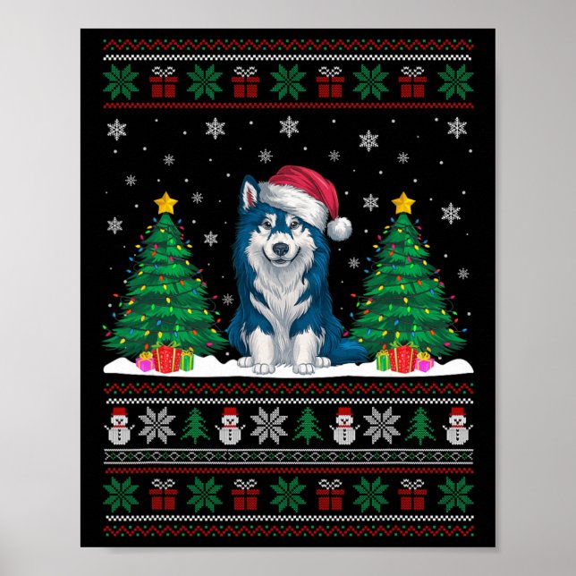 Santa Hat Alaskan Klee Kai Dog Xmas Tree Lights Ug Poster (Front)