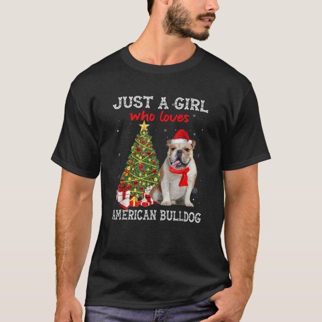 Santa Hat American Bulldog Christmas Tree Lights X T-Shirt (Front)