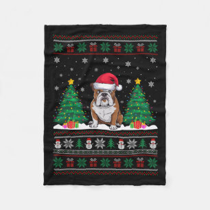 Santa Hat American Bulldog Xmas Tree Lights Ugly S Fleece Blanket