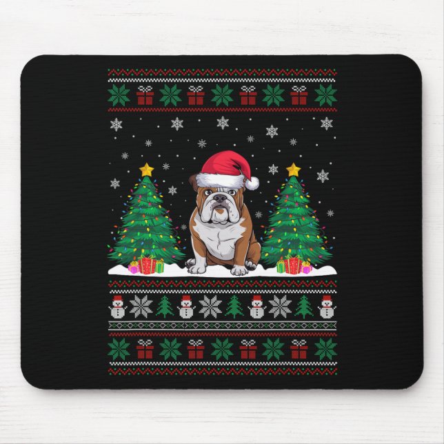 Santa Hat American Bulldog Xmas Tree Lights Ugly S Mouse Pad (Front)