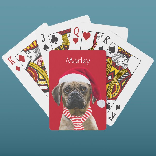 Santa Hat and Scarf with Photo Christmas Dog Playing Cards (Creator Uploaded)