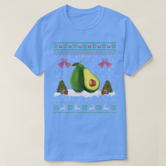 Santa Hat Avocado Fruit Xmas Lighting Ugly Avocado T-Shirt (Design Front)