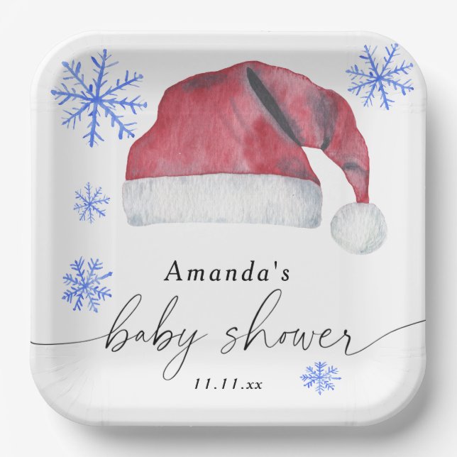 Santa Hat - baby shower  Paper Plate (Front)