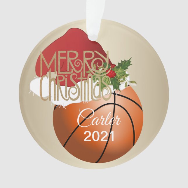 Santa Hat Basketball  | DIY Name Ornament (Front)