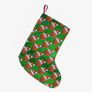 Santa Hat Basketball on Green Small Christmas Stocking